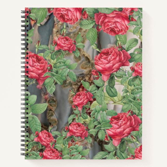 Victorian Roses Green Leaves on Grey Notebook (Front)