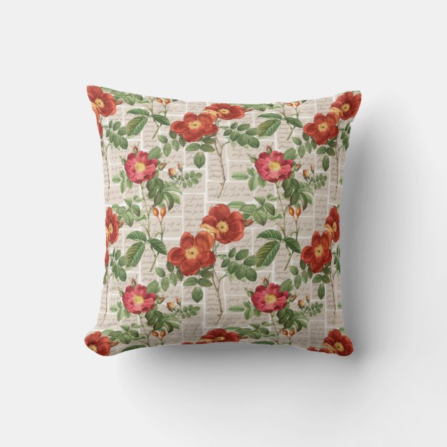 Victorian Roses Heritage Illustrations Collection Throw Pillow (Front)