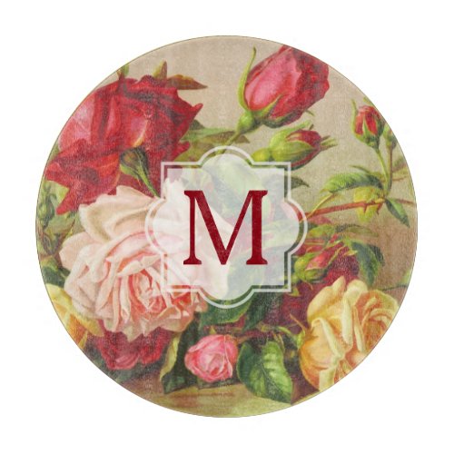 Victorian Roses Monogram Vintage Bouquet Flowers Cutting Board