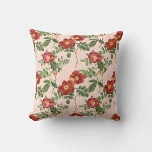 Victorian Roses Pink Stripe Background Throw Pillow