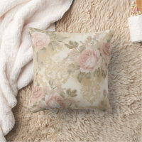 Victorian Roses Print Throw Pillow