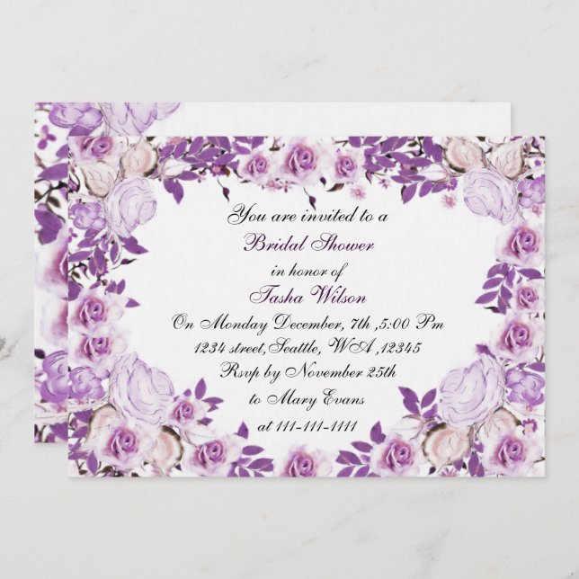 victorian roses purple Bridal Shower Invitation (Front/Back)