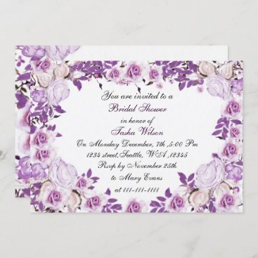 victorian roses purple Bridal Shower Invitation