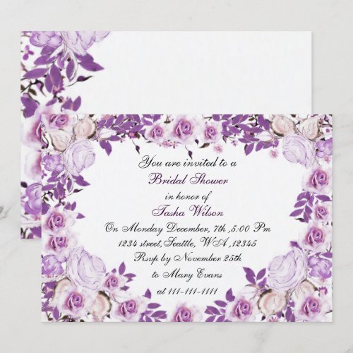 victorian roses purple Bridal Shower Invitation