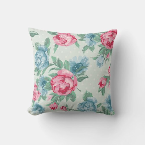 victorianrosesshabby chicpinkminttealvintage throw pillow