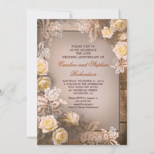 Victorian roses vintage anniversary invitations