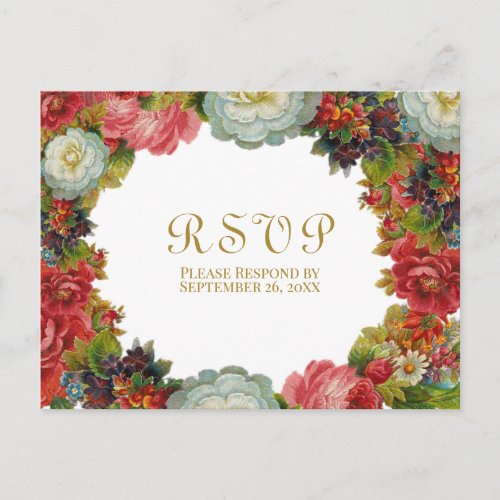 Victorian Roses Vintage Floral Autumn Wedding RSVP Postcard