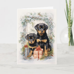Victorian Rottweiler Puppy Christmas Holiday Card
