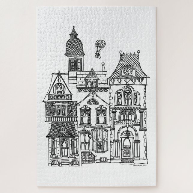 Victorian Row of Houses Paint a Puzzle  (Vertical)