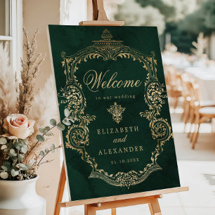 Victorian Royal Green Gold Ornate Wedding Welcome Foam Board