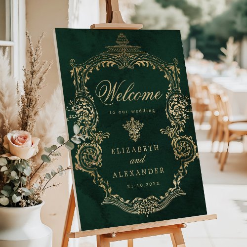 Victorian Royal Green Gold Ornate Wedding Welcome Foam Board