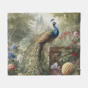 Victorian Royal Peacock Garden Heritage Art Fleece Blanket