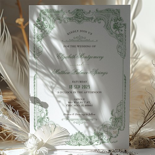 Victorian Royal Sage Green Wedding Invitations