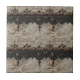Victorian Ruby Lace Gothic Pattern (1) Ceramic Tile
