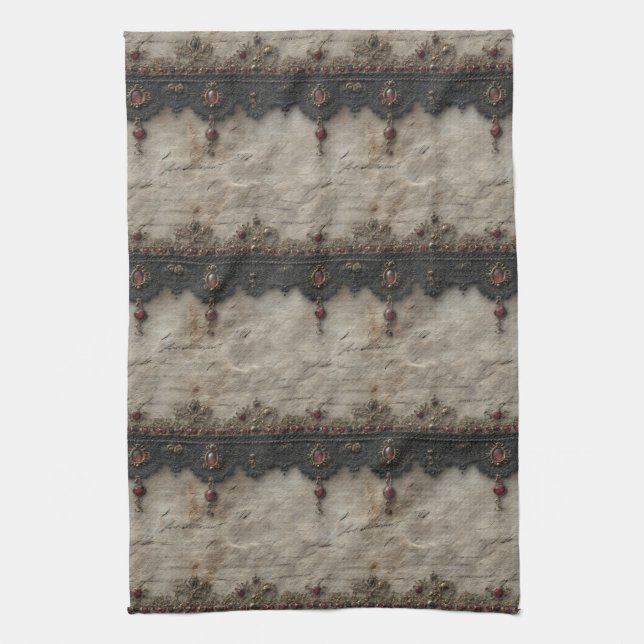 Victorian Ruby Lace Gothic Pattern (1) Kitchen Towel (Vertical)