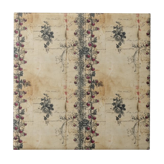 Victorian Ruby Lace Gothic Pattern (2) Ceramic Tile (Front)