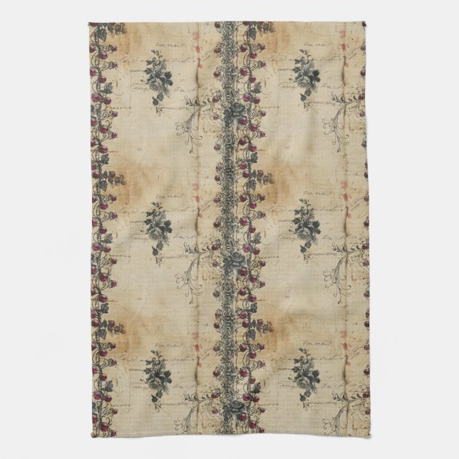 Victorian Ruby Lace Gothic Pattern (2) Kitchen Towel (Vertical)