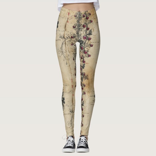 Victorian Ruby Lace Gothic Pattern (2) Leggings (Front)