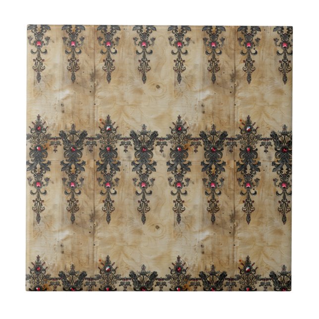 Victorian Ruby Lace Gothic Pattern (3) Ceramic Tile (Front)