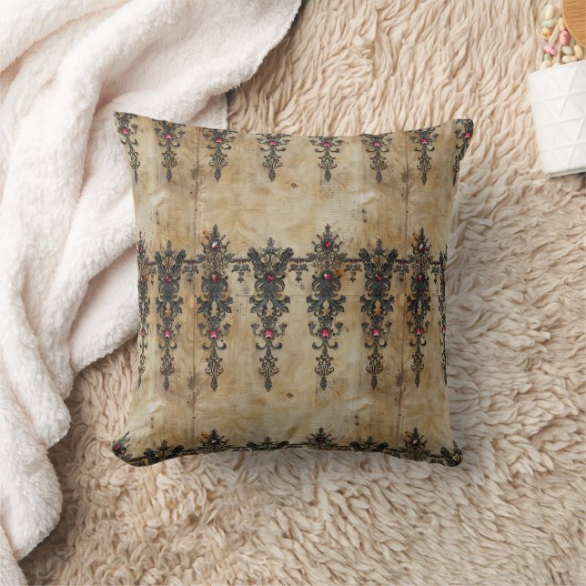 Victorian Ruby Lace Gothic Pattern (3) Throw Pillow (Blanket)