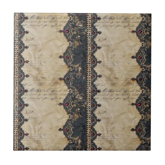 Victorian Ruby Lace Gothic Pattern (4) Ceramic Tile (Front)