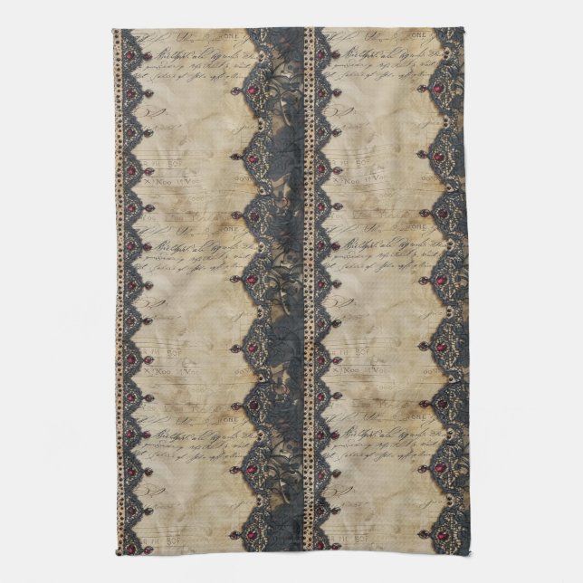Victorian Ruby Lace Gothic Pattern (4) Kitchen Towel (Vertical)