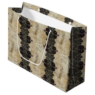 Victorian Ruby Lace Gothic Pattern (4) Large Gift Bag