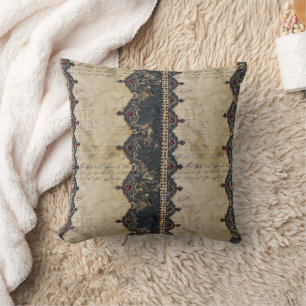 Victorian Ruby Lace Gothic Pattern (4) Throw Pillow