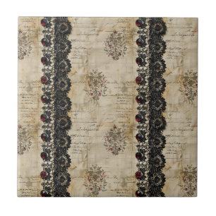 Victorian Ruby Lace Gothic Pattern (5) Ceramic Tile