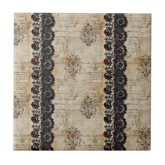 Victorian Ruby Lace Gothic Pattern (5) Ceramic Tile (Front)