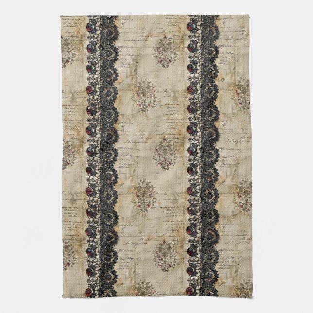 Victorian Ruby Lace Gothic Pattern (5) Kitchen Towel (Vertical)