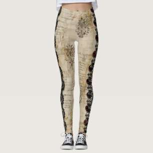 Victorian Ruby Lace Gothic Pattern (5) Leggings