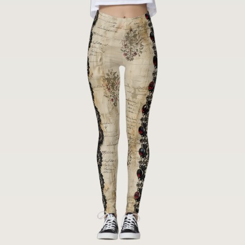 Victorian Ruby Lace Gothic Pattern (5) Leggings
