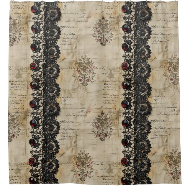 Victorian Ruby Lace Gothic Pattern (5) Shower Curtain (Front)