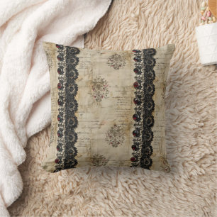 Victorian Ruby Lace Gothic Pattern (5) Throw Pillow