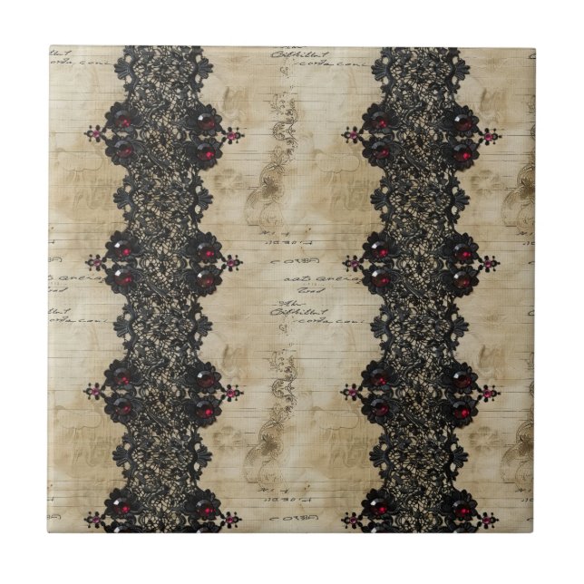 Victorian Ruby Lace Gothic Pattern (6) Ceramic Tile (Front)