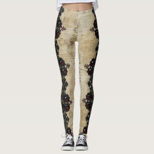 Victorian Ruby Lace Gothic Pattern (6) Leggings