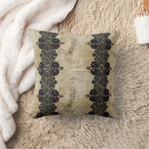 Victorian Ruby Lace Gothic Pattern (6) Throw Pillow