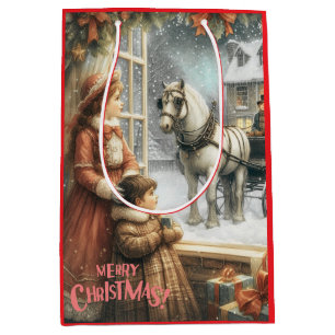 Victorian Rustic Christmas Card Medium Gift Bag