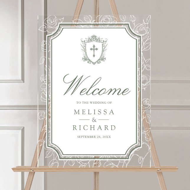 Victorian Sage Green Catholic Wedding Welcome Acrylic Sign (Creator Uploaded)