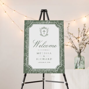 Victorian Sage Green Catholic Wedding Welcome Sign