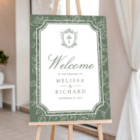 Victorian Sage Green Catholic Wedding Welcome Sign