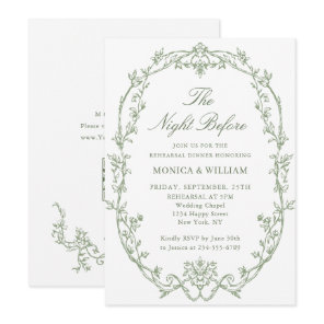 Victorian Sage Green Rehearsal Dinner QR code Invitation