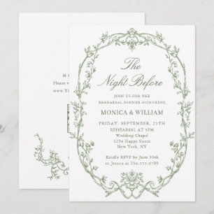Victorian Sage Green Rehearsal Dinner QR code Invitation