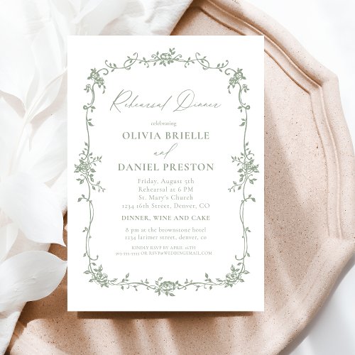 Victorian Sage Green Rehearsal Dinner Wedding