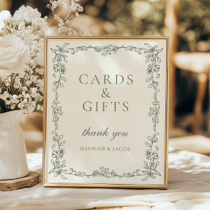 Victorian Sage Green Wedding Cards and Gifts Sign