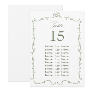 Victorian Sage Green Wedding Seating Chart Card