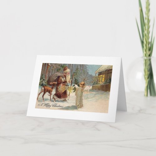 Victorian Santa and Angel Christmas Greeting Card