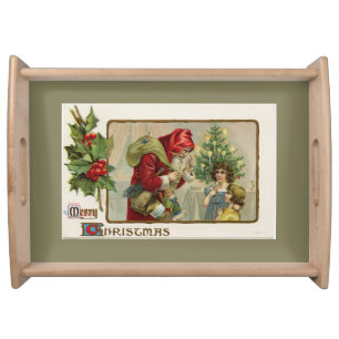 Victorian Santa and Children Christmas Serving Tray