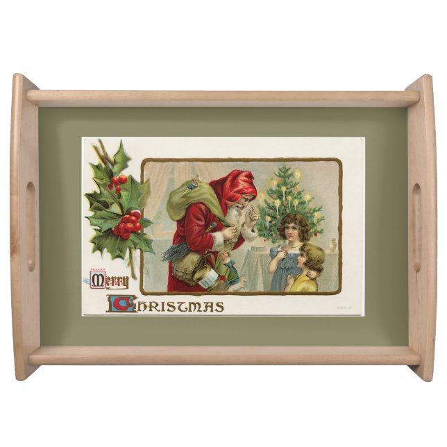 Victorian Santa and Children Christmas Serving Tray (Front)